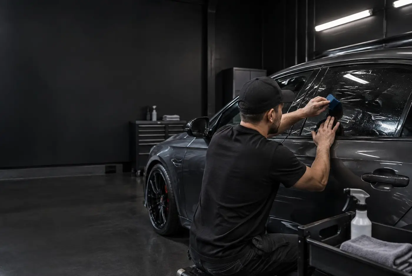 Texas Custom Tinting installer applying window film